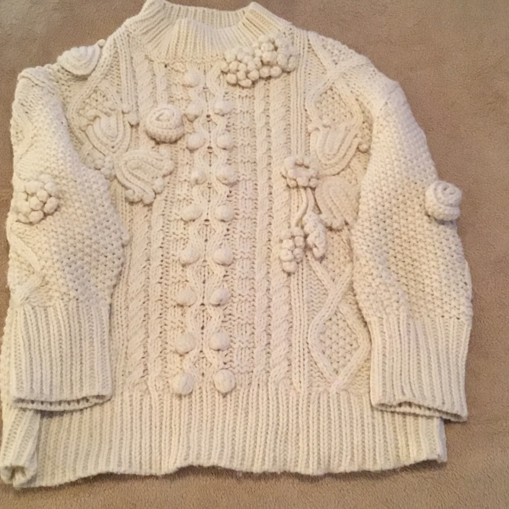 Zara Cream Textured Knit Sweater